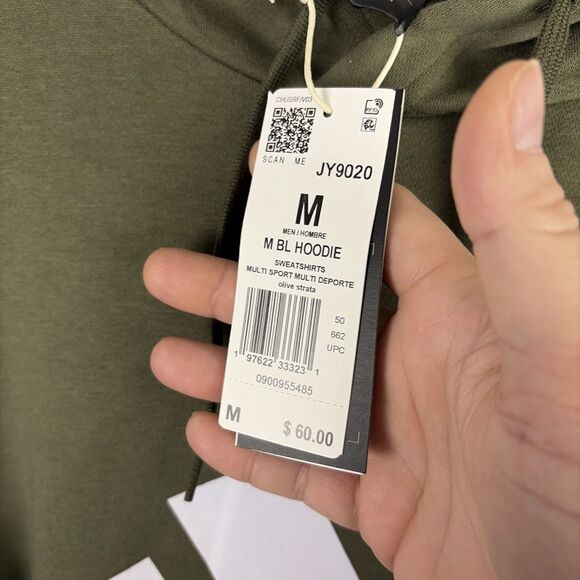 Adidas Pullover Hoodie Men's Size Medium Sweatshirt Fleece Green JY9020 NWT - Picture 3 of 5